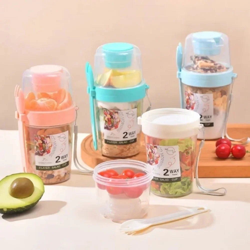 Portable Salad Cup Breakfast Cup Food Stratification Yogurt Cereal Oatmeal Snacks Parfait Containers Fruit Box Cup With Lid Fork