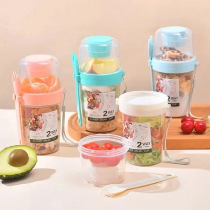 Portable Salad Cup Breakfast Cup Food Stratification Yogurt Cereal Oatmeal Snacks Parfait Containers Fruit Box Cup With Lid Fork