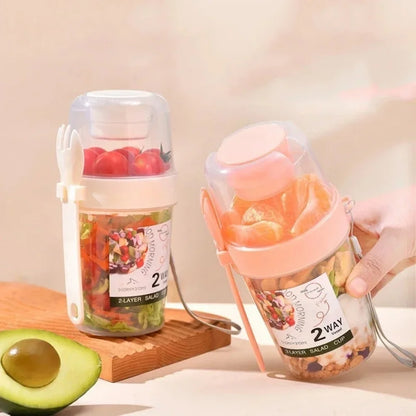 Portable Salad Cup Breakfast Cup Food Stratification Yogurt Cereal Oatmeal Snacks Parfait Containers Fruit Box Cup With Lid Fork