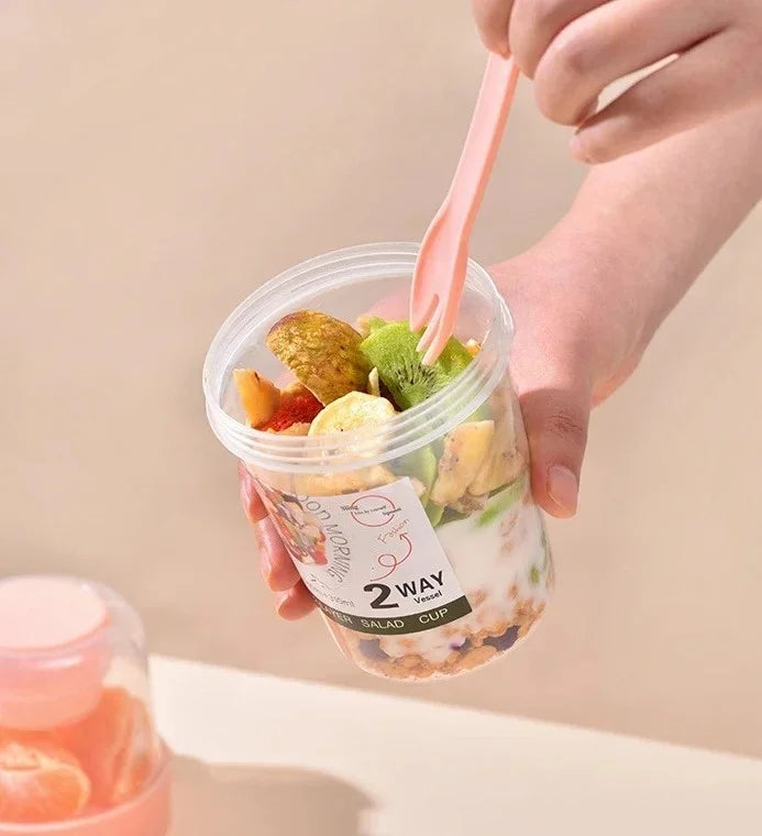 Portable Salad Cup Breakfast Cup Food Stratification Yogurt Cereal Oatmeal Snacks Parfait Containers Fruit Box Cup With Lid Fork