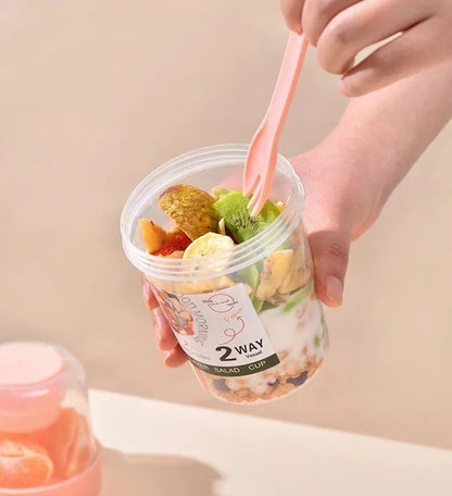 Portable Salad Cup Breakfast Cup Food Stratification Yogurt Cereal Oatmeal Snacks Parfait Containers Fruit Box Cup With Lid Fork